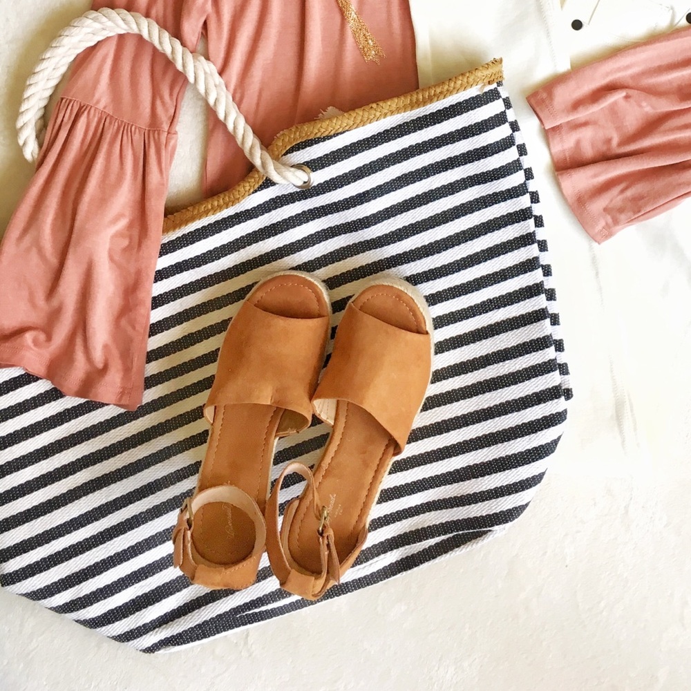Large Striped Canvas Tote Handbag